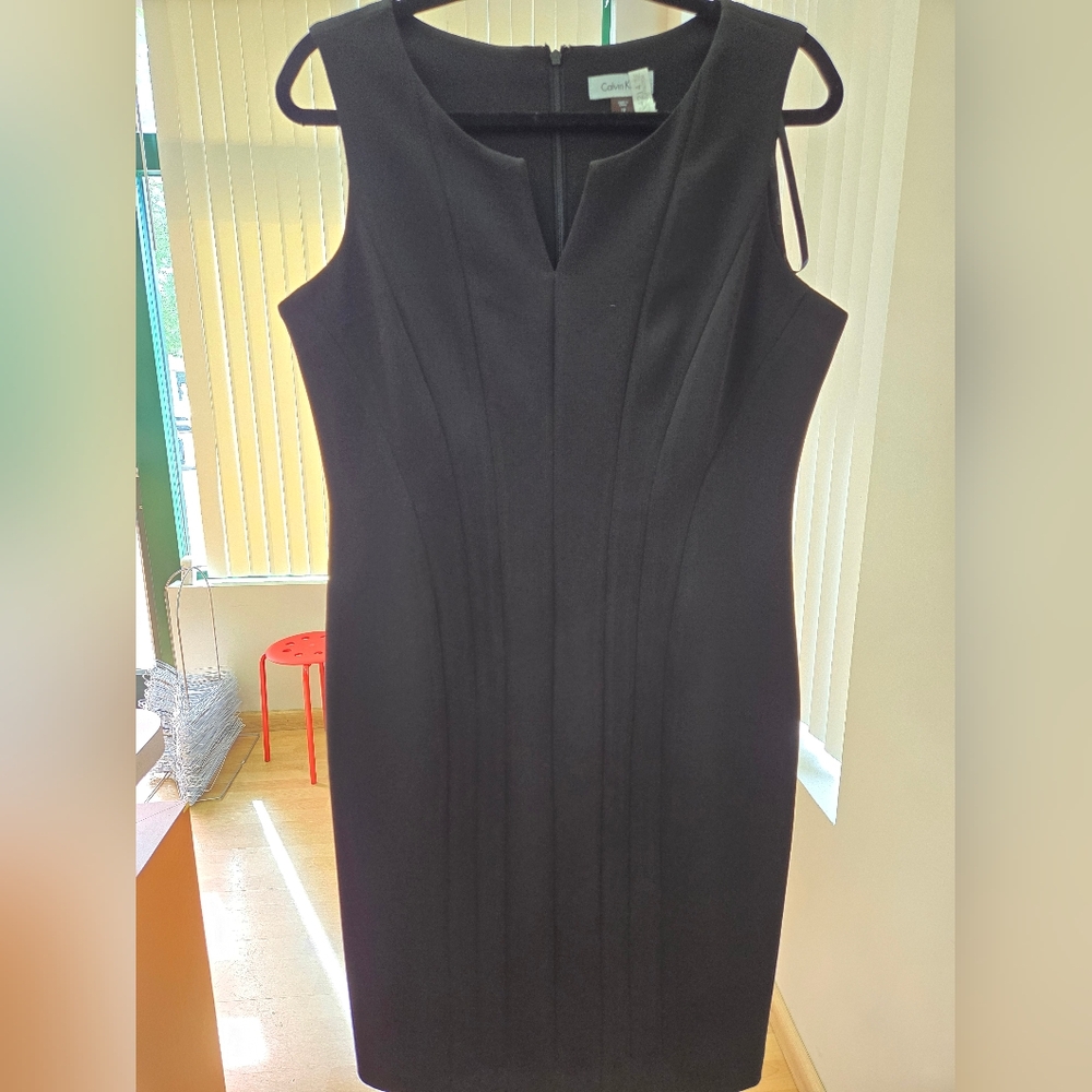 Calvin Klein Black Sheath Midi Dress V-Neck Sleeveless